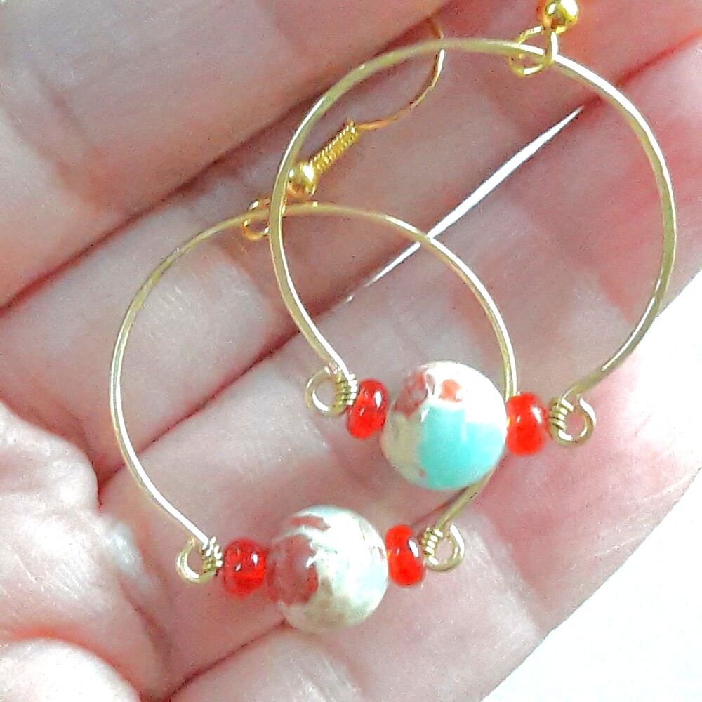 Artisan earrings  605# dangle earrings Imperial jasper gemstone earrings red ear